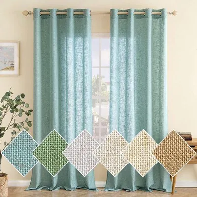 Obrázok produktu pre Sada závesov Unyqoos® (2 kusy) – Polopriehľadné závesy s vzhľadom na ľan, 140 x 245 cm, 30 % ľan/70 % polyester, tyrkysová farba – vhodné do obývačky a kuchyne