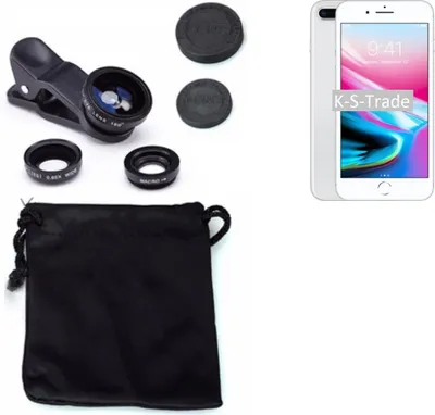Produktbild von K-S-Trade Smartphone Kamera Linsen Set Kompatibel mit Apple iPhone 8 Plus 3in1 Clip-On Kamera Adapter Macro Weitwinkel FishEye Fischauge Objektiv