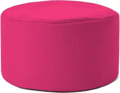 A studio shot of a pink pouf.