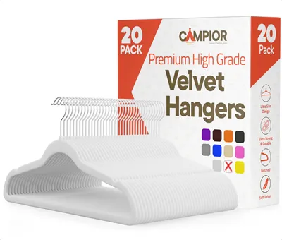 Produktbild von Famanu Kleiderbügel Set mit Antirutsch-Oberfläche - 360° drehbare Haken, 20 Stück, weiß