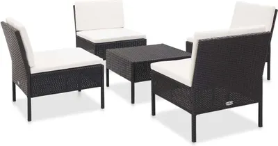 Obrázok produktu pre Maison Exclusive – 5-dielna záhradná sedacia súprava s vankúšmi z polyrotangu v čiernej farbe