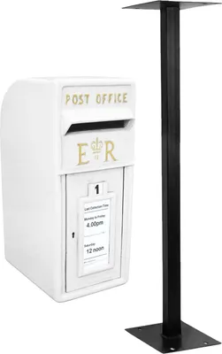 Image de Boîte aux lettres sur pied, boîte aux lettres murale, boîte aux lettres sur pied de style anglais, blanche, boîte aux lettres avec socle en fonte