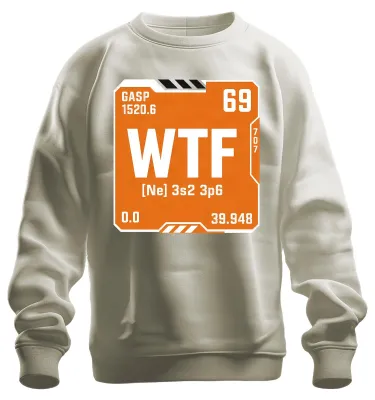 Immagine prodotto di WTF, Tavola periodica, Chimica, Elemento 69, Maglietta con scollo a V, Ironia, Felpa, Naturale, Taglia M
