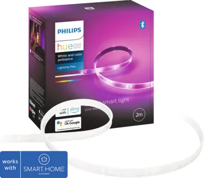 Produktbild von Philips Hue White and Color ambiance Lightstrip Plus Basis-Set V4 2 Meter, Intelligenter Leuchtstreifen, Bluetooth/Zigbee, Weiß, LED, Silikon, Nicht austauschbare(s) Leuchtmittel