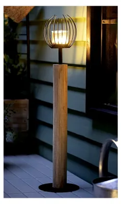 Produktbild von Windlichtsäule Kugel aus Holz und Metall, 85 cm hoch, Dekosäule mit Windlicht, Kerzenständer für Wohnzimmer, Balkon und Terrasse