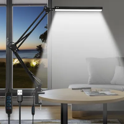 Produktbild von Eikuavons LED Architektenlampe Klemmleuchte 10W, dimmbar, 3 Lichtfarben, 10 Helligkeitsstufen, 360° Lampenkopf, Schwenkarm, USB, Schwarz
