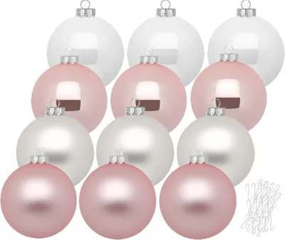 Produktbild von Weihnachtskugeln Noble Rose 12 Stk 8cm + Haken
