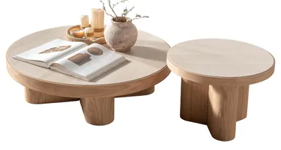 Zdjęcie produktu dla Zestaw stolików kawowych z litego drewna – dla eleganckiego i funkcjonalnego salonu