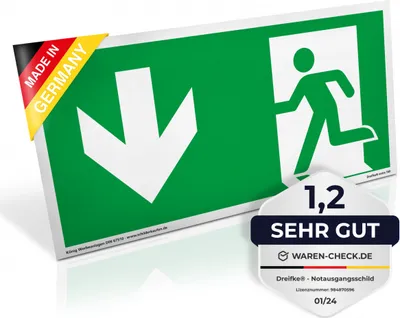 Produktbild von Schild Notausgang | 297x148 | links abwärts