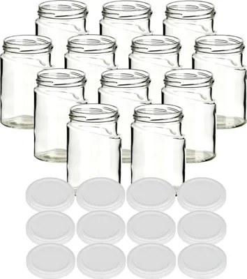 Immagine prodotto di gouveo set di 12 vasetti da conserva 314 ml Skew con tappo a vite bianco - Vasetti vuoti con tappo a vite per marmellata, miele, spezie