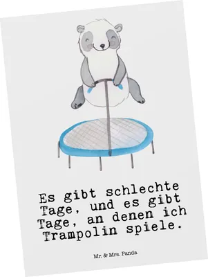 Produktbild von Mr. & Mrs. Panda Postkarte Panda Trampolin springen - Weiß - Geschenk, Fotokarte, bildkarte, einzelkarte, Fitnessstudio, Turnen, Postkarten, Grußkarte