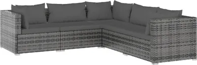 Image de vidaXL Ensemble de salon de jardin 5 pièces avec coussins Poly rotin gris