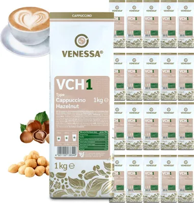 Produktbild von VENESSA VCH 1 Cappuccino Hazelnut 20 x 1kg Sehr ergiebig - Vorratspack - Löslicher Instantkaffee mit Haselnussgeschmack - Aromatisch Cremig