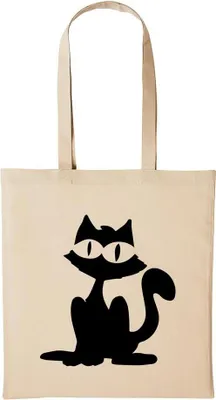 Produktbild von Huuraa Baumwollbeutel Katze Geschenk Einkaufstasche Natural 10 Liter Baumwolle Katze Accessoire