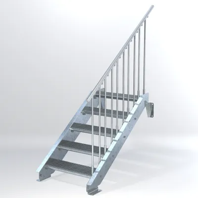 Produktbild von Stahltreppe 5 Stufen bis Höhe 100 cm, Laufbreite : 70 cm Geländer rechts ST 3 (31 / 9 mm schmal)