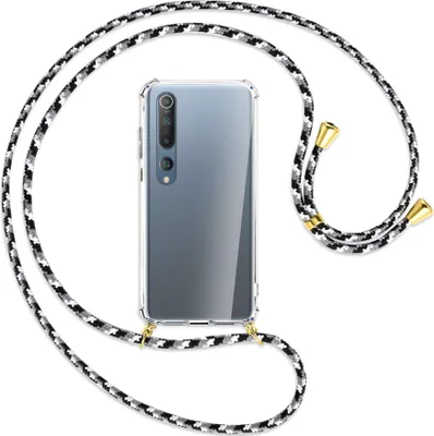 Produktbild von Handykette Backcover-Schutzhülle mit Band (Metall goldfarben) für Xiaomi Mi 10 (Pro) - schwarz/grau/weiß