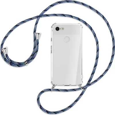 Produktbild von Handykette Backcover-Schutzhülle mit Band (Metall silberfarben) für Google Pixel 3 XL - Blautöne