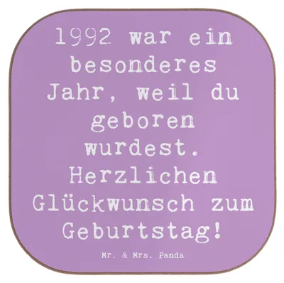 Produktbild von Mr. & Mrs. Panda Tischuntersetzer Spruch 1992 Geburtstag - Lavendeltraum - Geschenk, Happy Birthday, Coaster, Untersetzer Gläser, Glas, Geburtsjahr, für, Alter