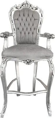 Produktbild von Casa Padrino Barock Hochstuhl Barstuhl Grau / Silber - Bar Hocker Stuhl Möbel