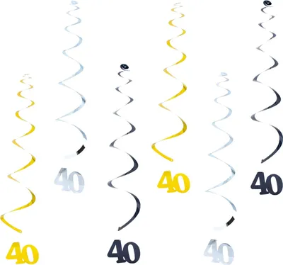 Produktbild von Oblique Unique 6 Spiral Wirbel Deckenhänger Girlanden 40. Geburtstag Jubiläum mit Bändern und Ösen - Farbmix