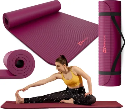 Produktbild von Hop-Sport Gymnastikmatte 190 x 60 cm x 1,5 cm, Sportmatte - gelenkschonend & rutschfest, Fitnessmatte aus NBR-Schaumstoff  + Tragegurt- Dunkelrosa