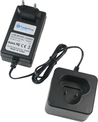 Produktbild von Trade-Shop 10,8V Li-Ion Akku-Ladegerät Ladestation kompatibel mit Makita HP330DX100 HP330WWX2 STEXML101 STEXML102