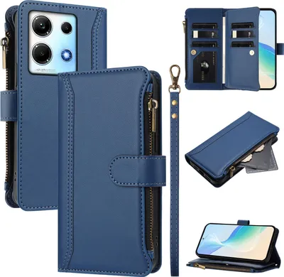 Obrázek produktu pro Pouzdro pro Infinix Note 30/Note 30 5G, zipem, peněženkovéPolyuretankožené flip pouzdro s kapsami na karty, stojánkem a poutkem na ruku modrý