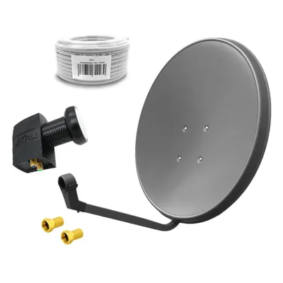 Produktbild von ARLI 60 cm HD SAT Anlage grau + Twin LNB + 10m Koaxialkabel + 2x F-Stecker vergoldet