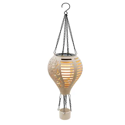 Produktbild von Solar Heißluftballon beige zum Hängen mit Flammen Effekt - 38 cm - LED Garten Lichtspiel mit Flackereffekt