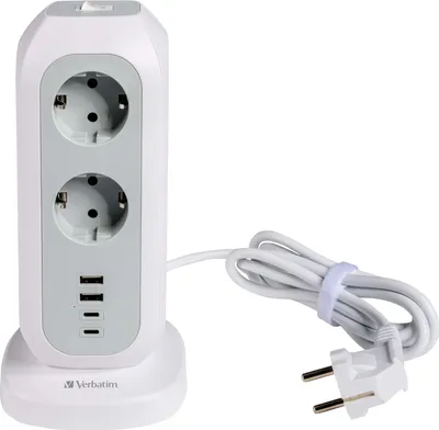 Image de Verbatim Vertical Extension Cable 15W111Xac Ue/2Xusb-C/2Xusb-A 2M Eupt-01 White/White 49547