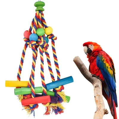 Produktbild von Vogelkauspielzeug Schaukel aus Naturmaterialien für Papageien, bunt, 30 cm