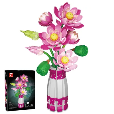 Produktbild von Lotusblumen Botanisches Bauset mit Vase Rosa Künstlicher Lotus Spielbausteine