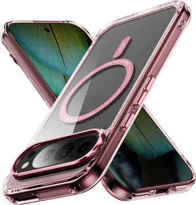 Immagine prodotto di Custodia magnetica trasparente per Google Pixel 9 / Pixel 9 Pro, compatibile con MagSafe, custodia protettiva ibrida antiurto rosa
