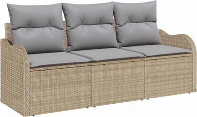 Immagine prodotto di Set da giardino composto da 3 pezzi, divano, in rattan sintetico beige, marca vidaXL