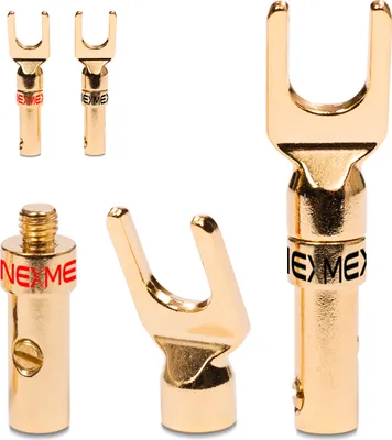 Produktbild von Kabelschuhe NEXMEX 4x schraubbar Gabelschuhe vergoldet Lautsprecherkabel Stecker
