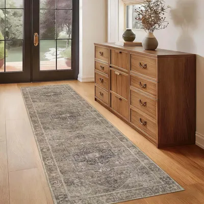 Läufer 65x240 cm taupe, antirutsch, niedriger Flor, für Flur und Küche