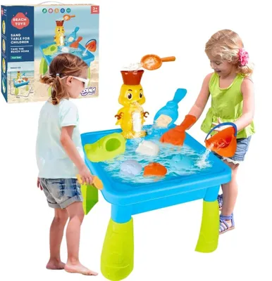 Produktbild von Woopie Wassertisch 2-in-1-Sandkasten mit Enten-Wasserfall und 9 Zubehörteilen
