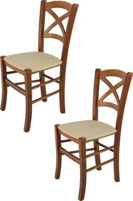 Immagine prodotto di t m c s Tommychairs - Set di 2 sedie CROSS per cucina e sala da pranzo, struttura robusta in legno di faggio laccato nel colore noce chiaro e seduta imbottita rivestita in STOFFA nel colore canapa