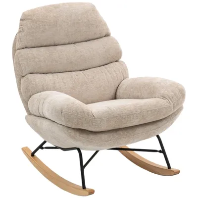 Produktbild von Gepolsterter Schaukelstuhl mit Stahlbeinen und Holzkufen, Beige