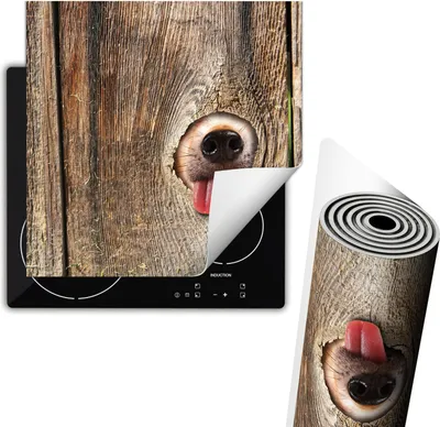 Obrázek produktu pro Kryt na sporák 60 x 52 cm, kryt na sklokeramickou desku, protiskluzová podložka, srolovatelná, se psem, ze dřeva