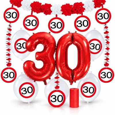 Produktbild von 30. Geburtstag Verkehrsschild Party Deko Set rot weiß Mann Frau Partyset