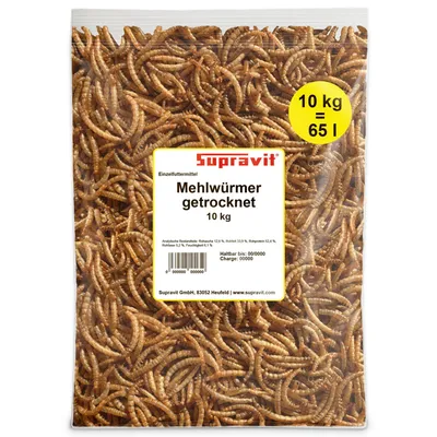Produktbild von Supravit Mehlwürmer getrocknet 10kg | getrocknete Mehlwürmer für Wildvögel, Igel, Nager & Reptilien | Als Vogelfutter & Igelfutter