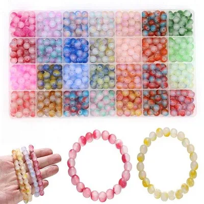 Produktbild von Bunte 8mm Glaskugeln für Armbandherstellung, 700 Stück, Schmuck