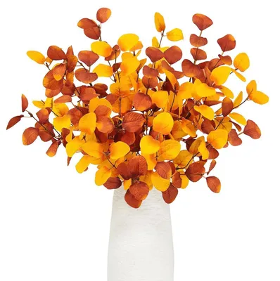 Immagine prodotto di Fiori artificiali autunnali, decorazioni in eucalipto, confezione da 6 pezzi, lunghezza 60 cm, colore arancione