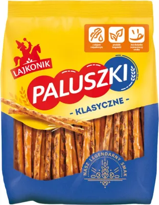 Zdjęcie produktu dla Lajkonik Paluszki Klasyczne Solone Chrupiąca Tradycyjna Przekąska 200g
