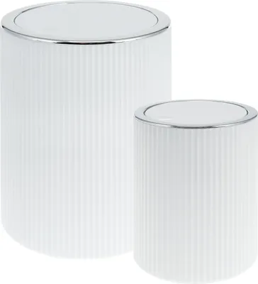 Immagine prodotto di set di 2 contenitori per cosmetici bremermann GAVELLO con coperchio girevole | Mini secchio da 1,5 L e 5,5 L con decoro scanalato, plastica bianca, rotondo