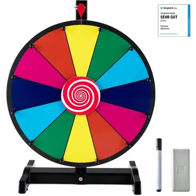 Produktbild von COSTWAY 15" Glücksrad zum Drehen, inkl. Radiergummi und Markierstift, Drehrad Lucky Wheel für Lotteriespiele und Wortspiele
