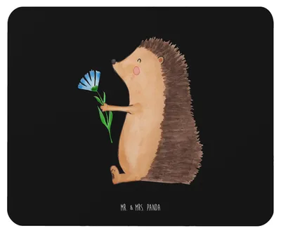 Produktbild von Mr. & Mrs. Panda Mousepad Igel Blumen - Schwarz - Geschenk, krank, Besuch, Lustige Sprüche, mausteppich, Gute Besserung, Genesungswünsche, Krankenhaus, computer, Mauspad