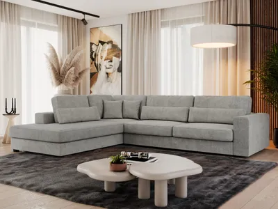 Produktbild von MKS MEBLE Ecksofa Sofa L-Form Grau Struktur, Wohnlandschaft L-Form, Couch L Form, Sofagarnitur Couchgarnitur Polsterecke, Breite: 316 cm - Savona L - Hellgrau Strukture - Links