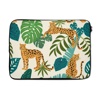 Produktbild von MuchoWow® Laptop Hülle 13 Zoll Dschungel - Leopard - Pflanzen - Muster - Mädchen - Jungen Laptoptasche - Laptophülle - Sleeve - Rundumschutz